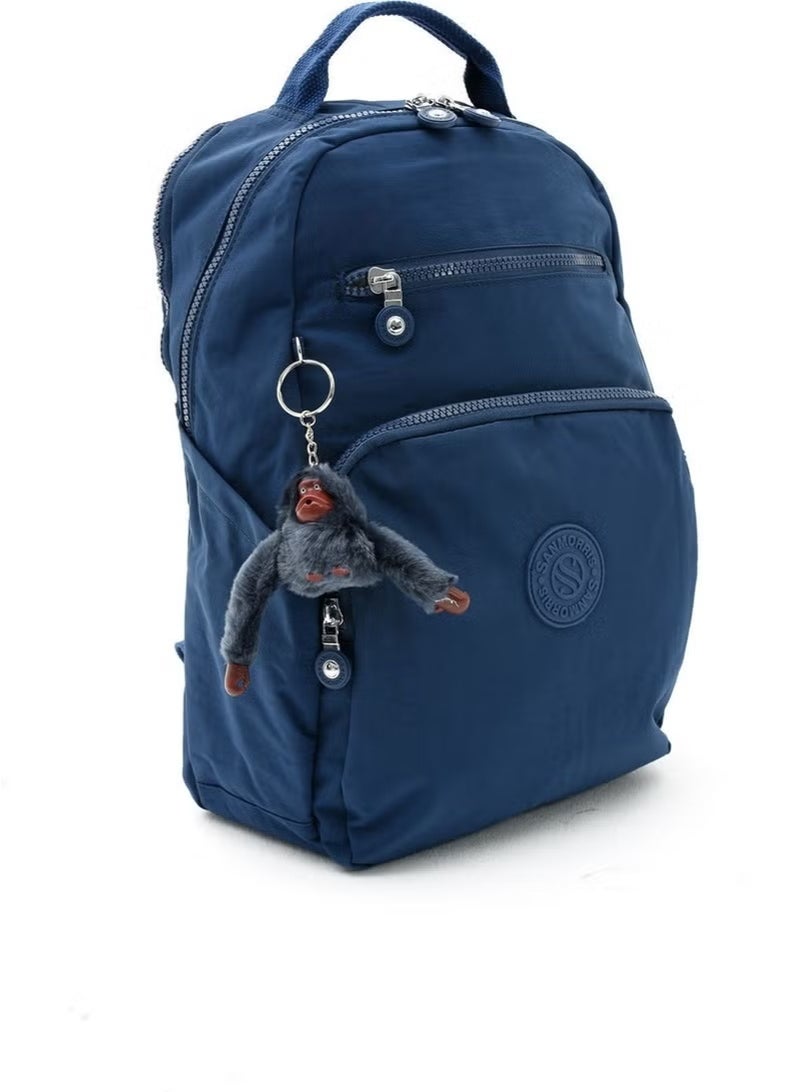 Sanmorris Unisex Water Resistant Crinkle Fabric Multi Compartment Medium Size Navy Blue Color Laptop School and Backpack Bag - Image 4